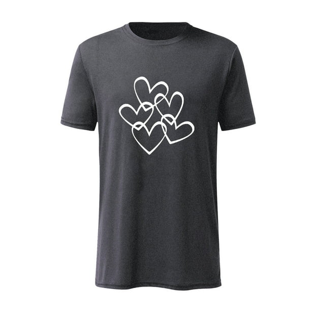 Top de camiseta con estampado de amor blanco de manga corta informal de color sólido para el día de San Valentín Pompotops oipoqjl3784
