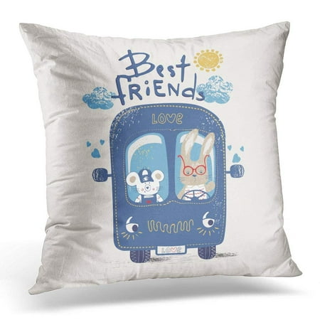 Modest Mouse The Best Room CMFUN Adventure Blue Bus with Best Friends Mouse and Rabbit Kid's Baby's Design Graphic Tee Car Pillow Case Pillow Cover 18x18 inch ()