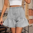 thumbnail image 2 of Olyvenn High Waist Wide Leg Ruffle Shorts for Women Trendy Loose Beach Baggy Short Pants with Pocket Bermuda-Shorts Gray M, 2 of 7