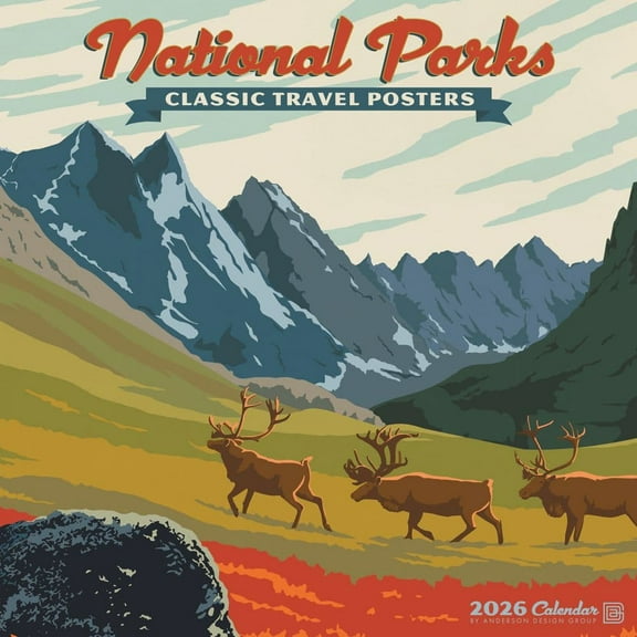 Willow Creek Press, National Parks Classic Travel Posters Wall Calendar, 12'' X 12'', 18-Month Calendar with Stapled Binding