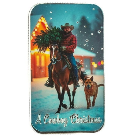 Cowboy Christmas Homecoming 1 oz Silver Color Bar .999 Fine Silver Bar