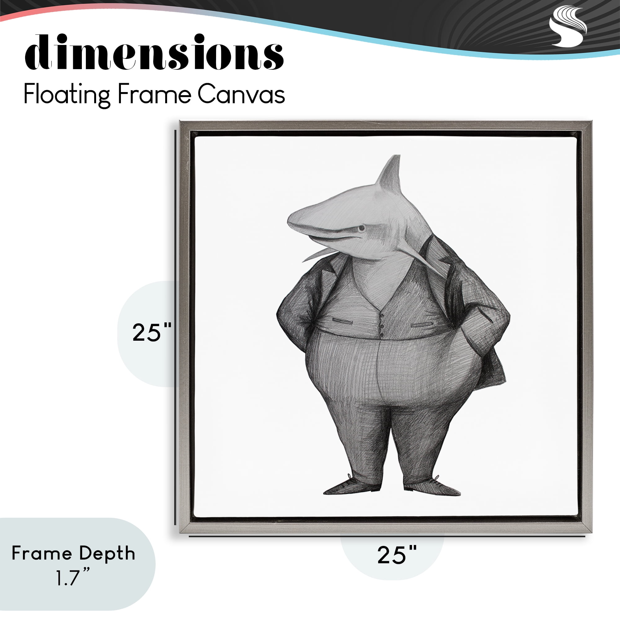 Stupell Industries Shark In Suit Drawing Gray Framed Floater Canvas Wall Art, design by Violeta Vollmer