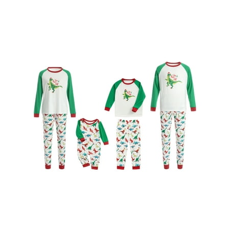 

Coduop Christmas Family Pajamas Set Dinosaur Print Long Sleeve O-neck Pullover+Trousers/Romper Set