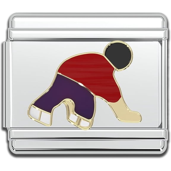 Fablinks Italian Bracelet Charms, 9mm Stainless Steel Charm Link for Women, Modular Jewelry Links for Men (Hockey Player)