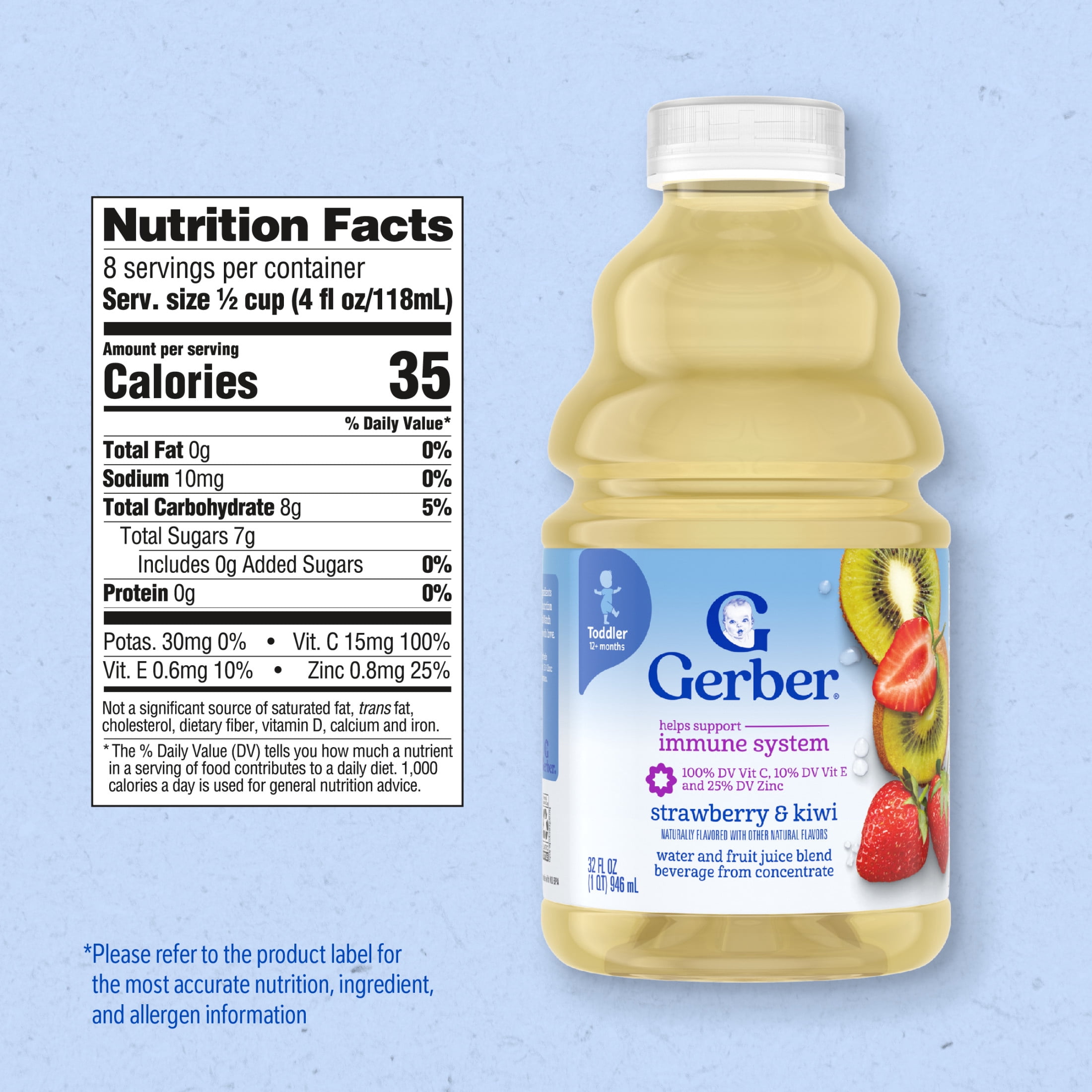 (6 pack) Gerber Fruit Splashers Toddler Juice Strawberry Kiwi, 32 fl oz Bottle