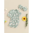 thumbnail image 2 of Suealasg Newborn Girls Summer Romper +Headband Short Sleeve Crew Neck Floral Print One Piece Bodysuit 3M 6M 12M 18M Baby Girl Clothes, 2 of 6