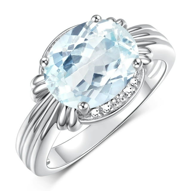 RYLOS Bagues pour Femmes Bague en or Blanc 14K Pierre Précieuse 12X10MM et Diamants Superbe Bague pour Doigt du Milieu Ou Index Mars Bijou Aigue-Marine Taille 9