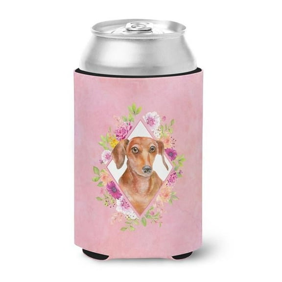 Dachshund Red No.2 Pink Flowers Can or Bottle Hugger