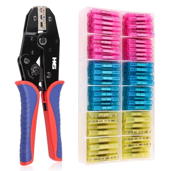 Herramienta de crimpado HKS para conectores termorretráctiles con 180 piezas AWG 22-10