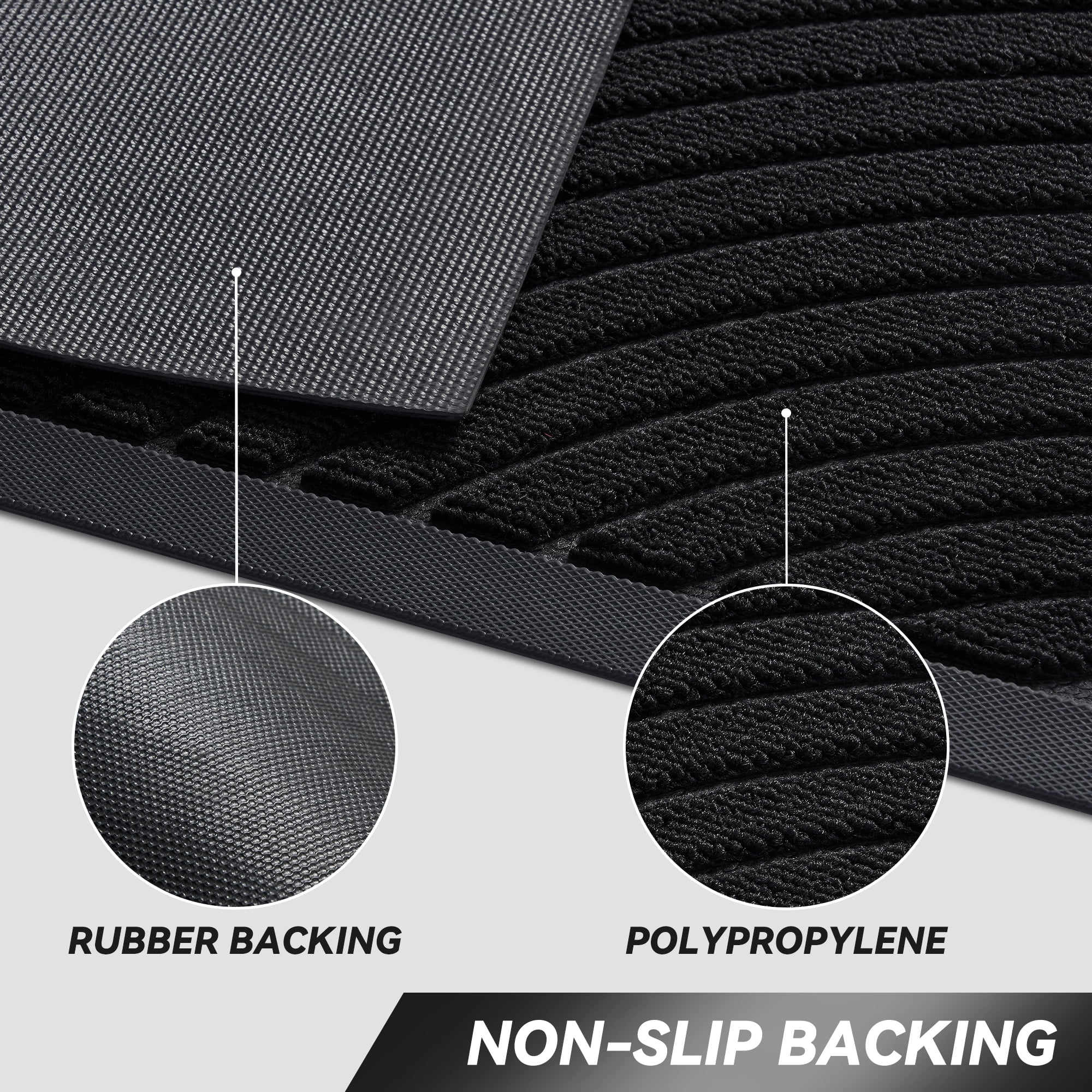 FEELHOME 17"x30" Non Slip Outdoor Doormat Absorbent Front Door Mat Rubber Welcome Mat for Indoor Outdoor Use Low Profile Dirt Trapper Entryway Rug Black