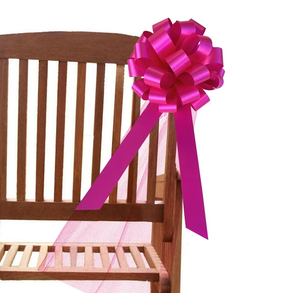 Fuchsia Rose Pink Wedding Pull Bows with Tulle Tails - 8" Wide, Set of 6, Easter, Breast Cancer Awareness, Christmas, Valentine's Day