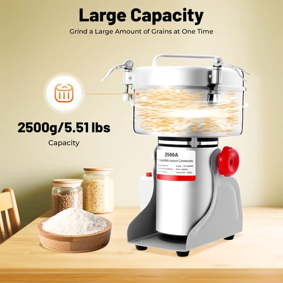 110V Commercial Spice Grinder Electric Grain Mill Grinder High Speed 32000rpm 2500g for Homes, Clinics