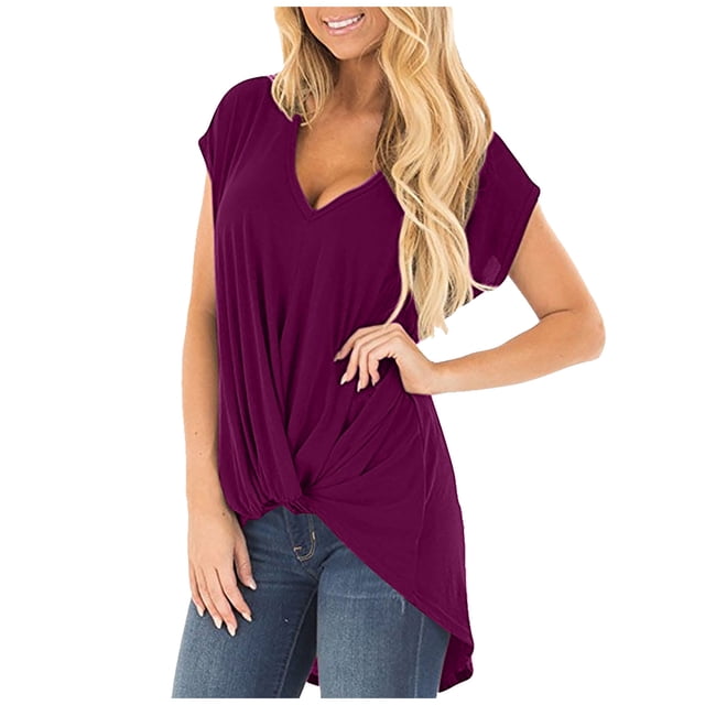 Birdeem Mode Femmes Été Col en V Uni Manches Courtes Aguichant Haut Blouse