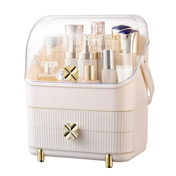 Organizador de maquillaje SUNFICON con funda, 3 niveles y 2 cajones, color marfil