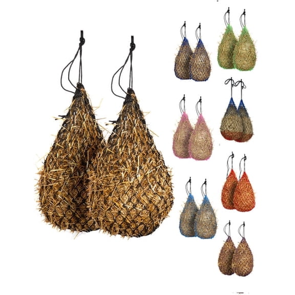 Majestic Ally 2 pcs Slow Feed 42” Hay Net with soft 2"x2" holes for Horses & Livestock, Nylon Rope Hanging , Simulates Grazing, Reduce Waste