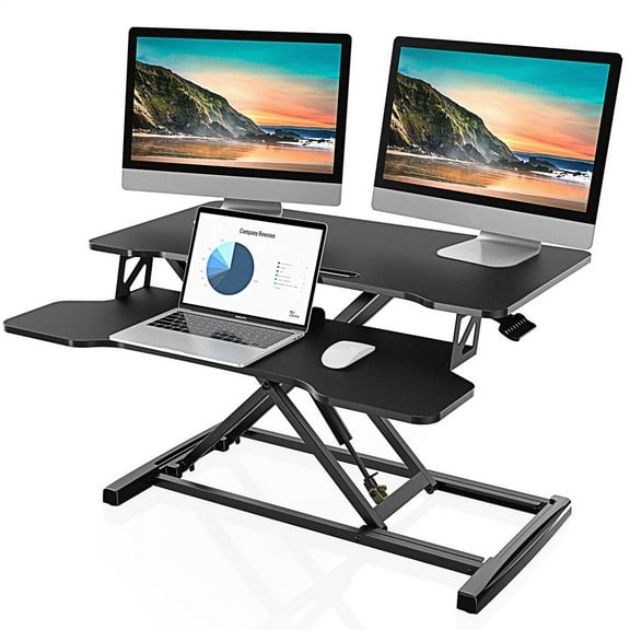 37in Standing Desk Converter, Home Office Height Adjustable Standing Desk Converter with Keyboard Tray (Black)