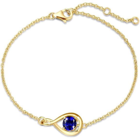 FANCIME 925 Sterling Silver Infinity Sapphire Bracelet for Women Gold Plated with September Birthstone, 6.7" 1.2" Chain