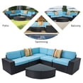thumbnail image 3 of 6 Piece Outdoor Patio Conversation Furniture Sets with Glass Table, All Weather Black PE Rattan Wicker Cushioned Sectional Patio Sofa with Olefin Blue Cushions and Cover, 3 of 9