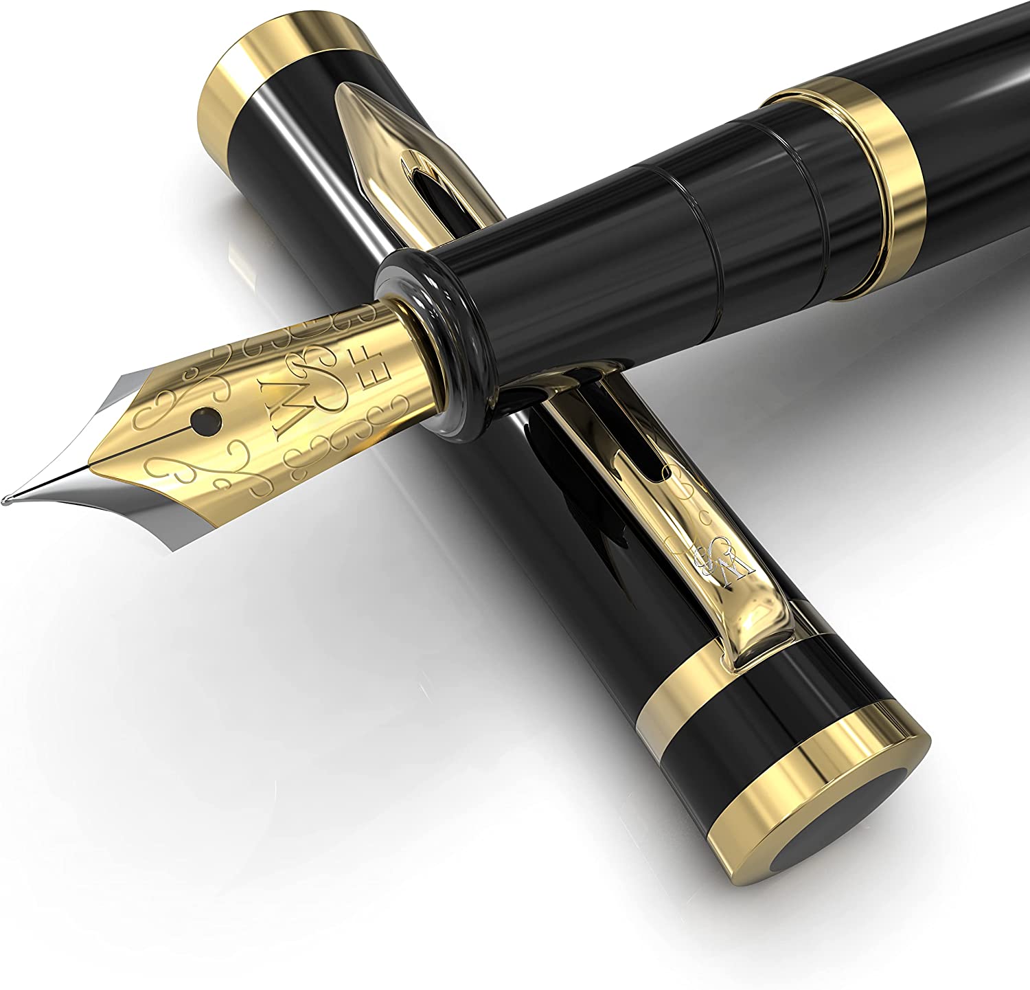 Wordsworth Black Fountain Pen Extra Fine Point Ink Pens Black Gold 