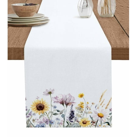 

Table Runner Dresser Scarf 13 x 70 Inch Watercolor Flowers Spring Sunflower Floral Pastoral Plant Table Runners Non-Slip Heat Kitchen Dining Table Decor for Indoor Outdoor Home Party Decoration