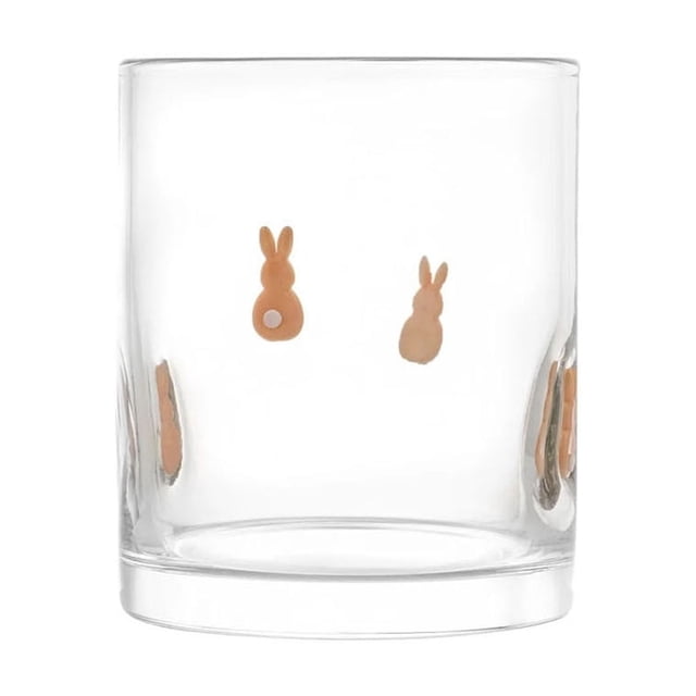 Easter Glass Cup, Spring Glassware, Bunny Carrot Easter Egg Design, 12-Ounce Clear Heat-Resistant Glass Cup, 5-Piece Set