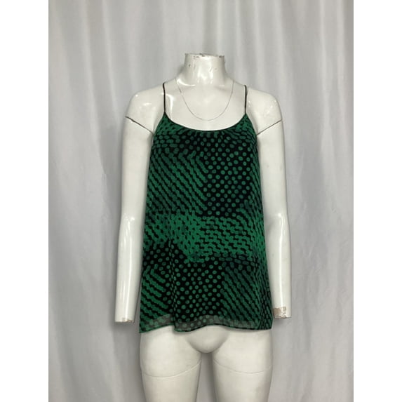 Pre-Owned Theory Polka Dots Scoop Neck Camisole Tank Top in Green Silk