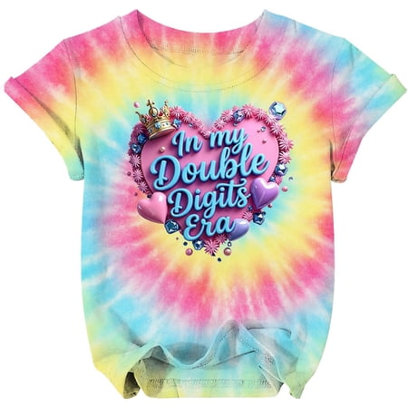 WEIGFI Toddler Kid Boys T-Shirts Crew Neck Short Sleeve Playwear Tie Dye Graphic Relaxed Fit Outdoor Play Lightweight Summer Casual Everyday Wear Cool Beach Top Pink 3-4 Years