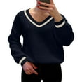 thumbnail image 2 of Women V Neck Sweaters Long Sleeve Light-Weight Knit Pullover Tops Dark Royal Blue XXL, 2 of 7