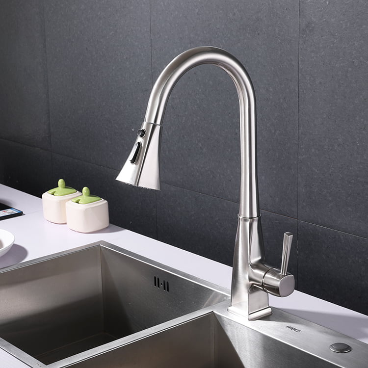 Details about   One-Handle Brushed Nickel Pull Down Kitchen Faucet Stainless Tap with Deck Plate 