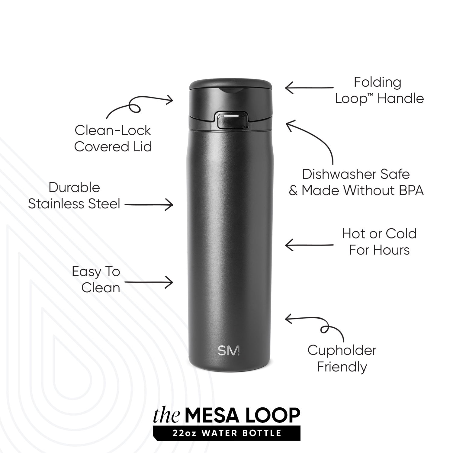 Simple Modern 22 oz Insulated Mesa Loop Water Bottle with Covered Straw - Midnight Black