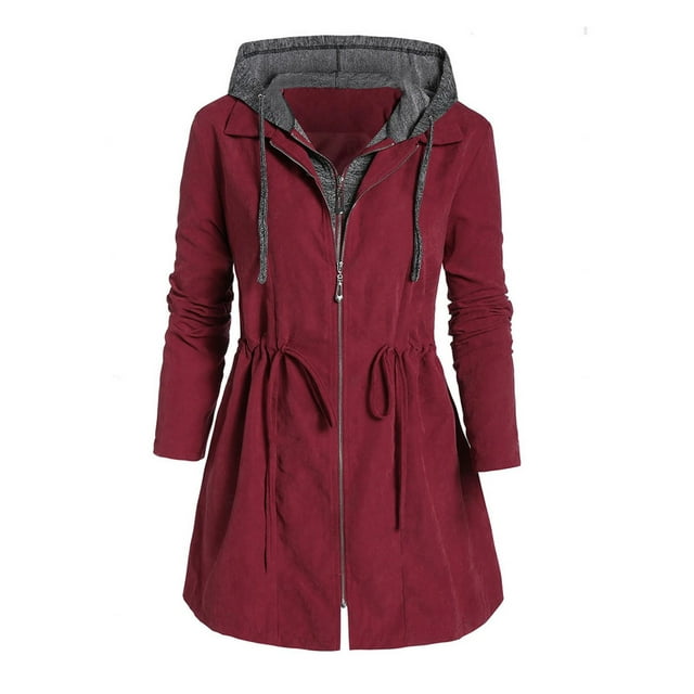 WEIYLL Veste en Molleton pour Femmes Mode à Fermeture Éclair Patchwork à Capuche Espace Plus Coton Épais Rouge Sortie Automne Hauts Taille g