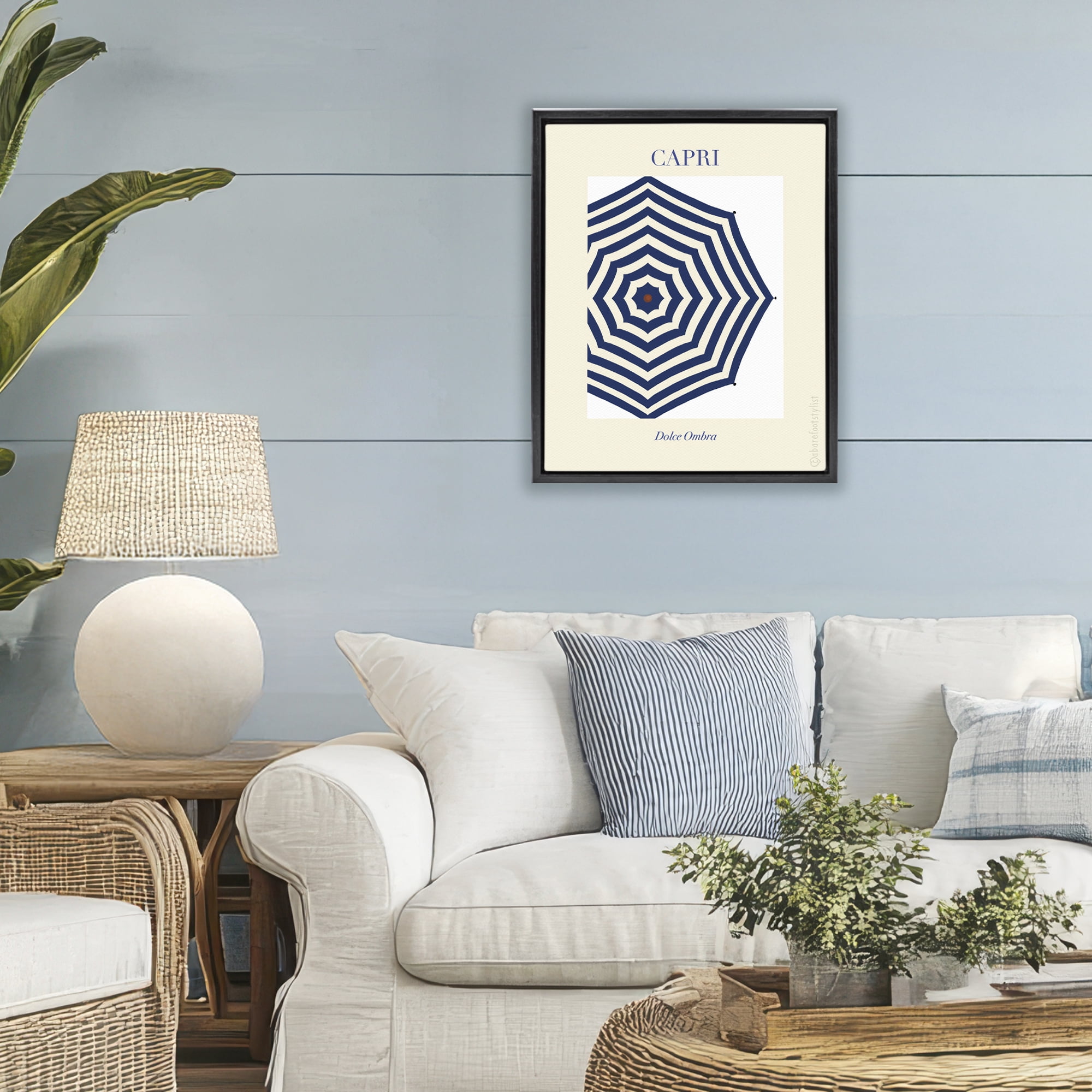 Stupell Industries Capri Striped Umbrella Black Framed Floater Canvas Wall Art, design by A Barefoot Stylist
