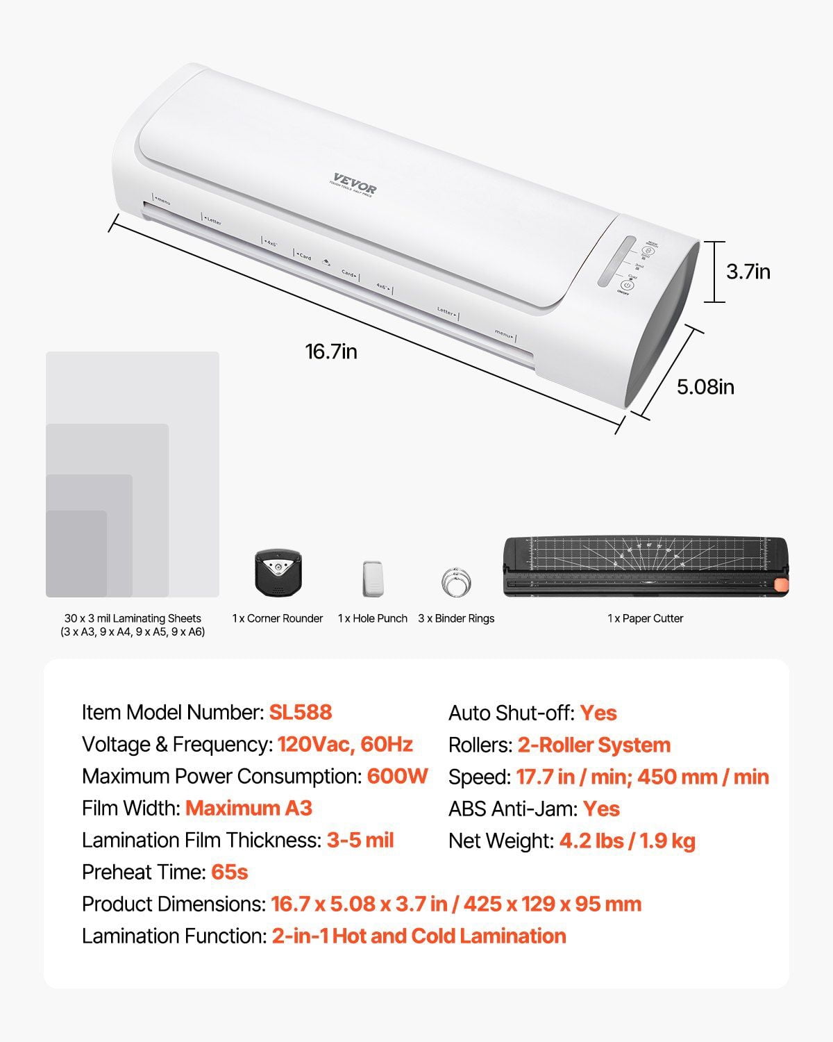 A3 Thermal Laminator, 3-5 Mil Thickness, Dual-Temp (Hot/Cold), Fast Warm-Up, Perfect for School Projects & Business