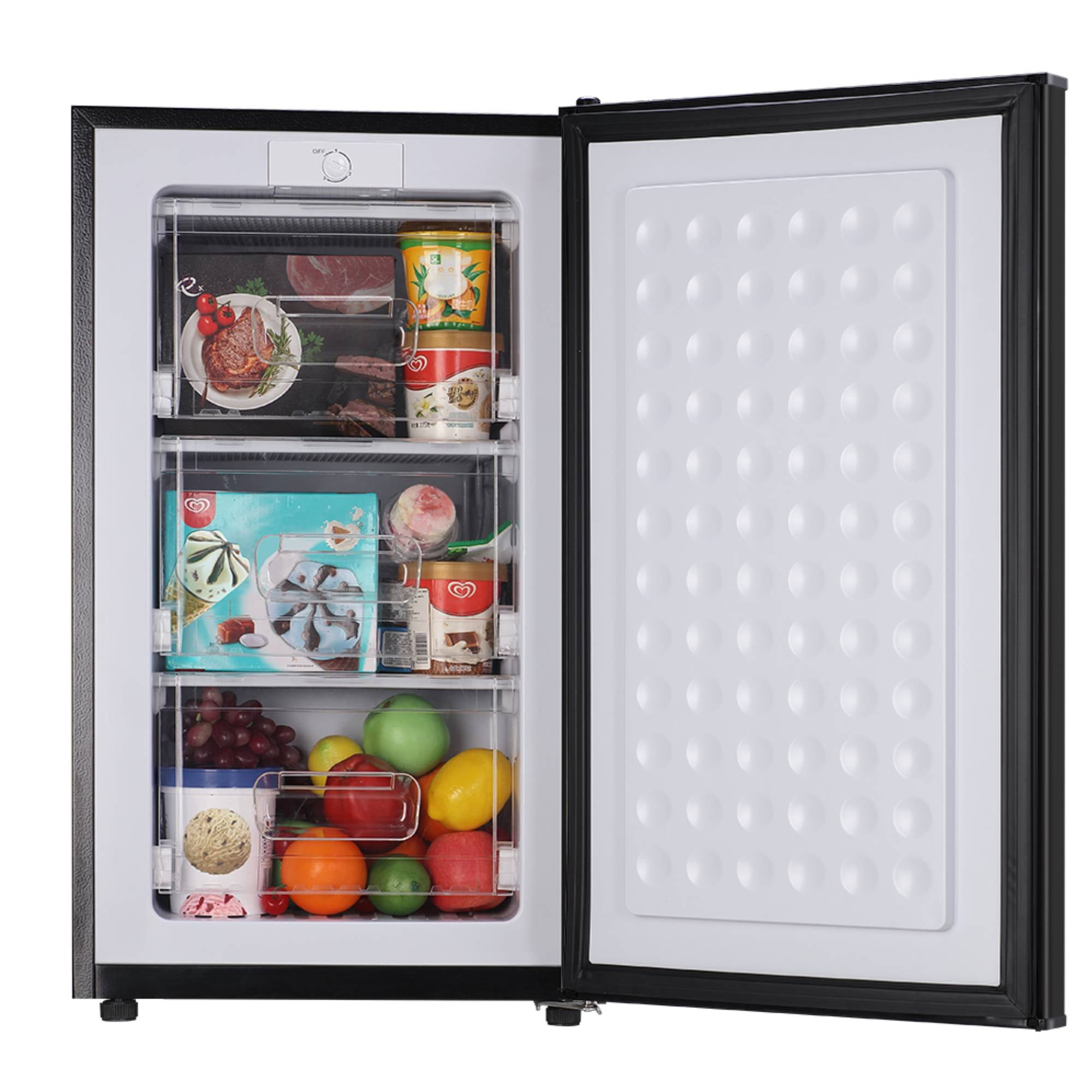 3.2 Cu.Ft Upright Freezer, Single Door Mini Freezer ,Adjustable Thermostat, Compact Refrigerator for Bedroom, Dorm, Black