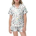 thumbnail image 5 of Easter Pajamas for Kids Easter Paint Short Sleeve Shirt Comfy Button Down 2 Piece Satin Pajama Outfits Pink,8-9Y, 5 of 5