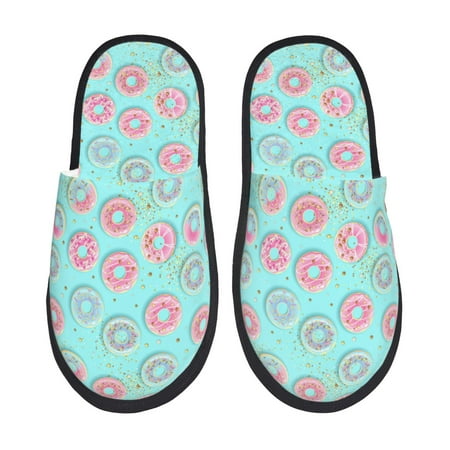 

Fuzoiu Colorful Sweet Donuts Print Unisex Furry Slippers Plush Indoor Shoes Trendy House Slippers Anti-Skid EVA Sole House Shoes for Home Office and Travel -Medium