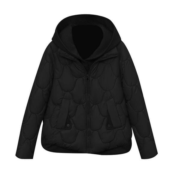 VNKIDY Women Parkas Winter Warm Fashion Solid Color Lightweight Cotton Padded Coats Long Sleeve Hooded Zipper Hooded Jacket For Cold Weather Leisure Outerwear