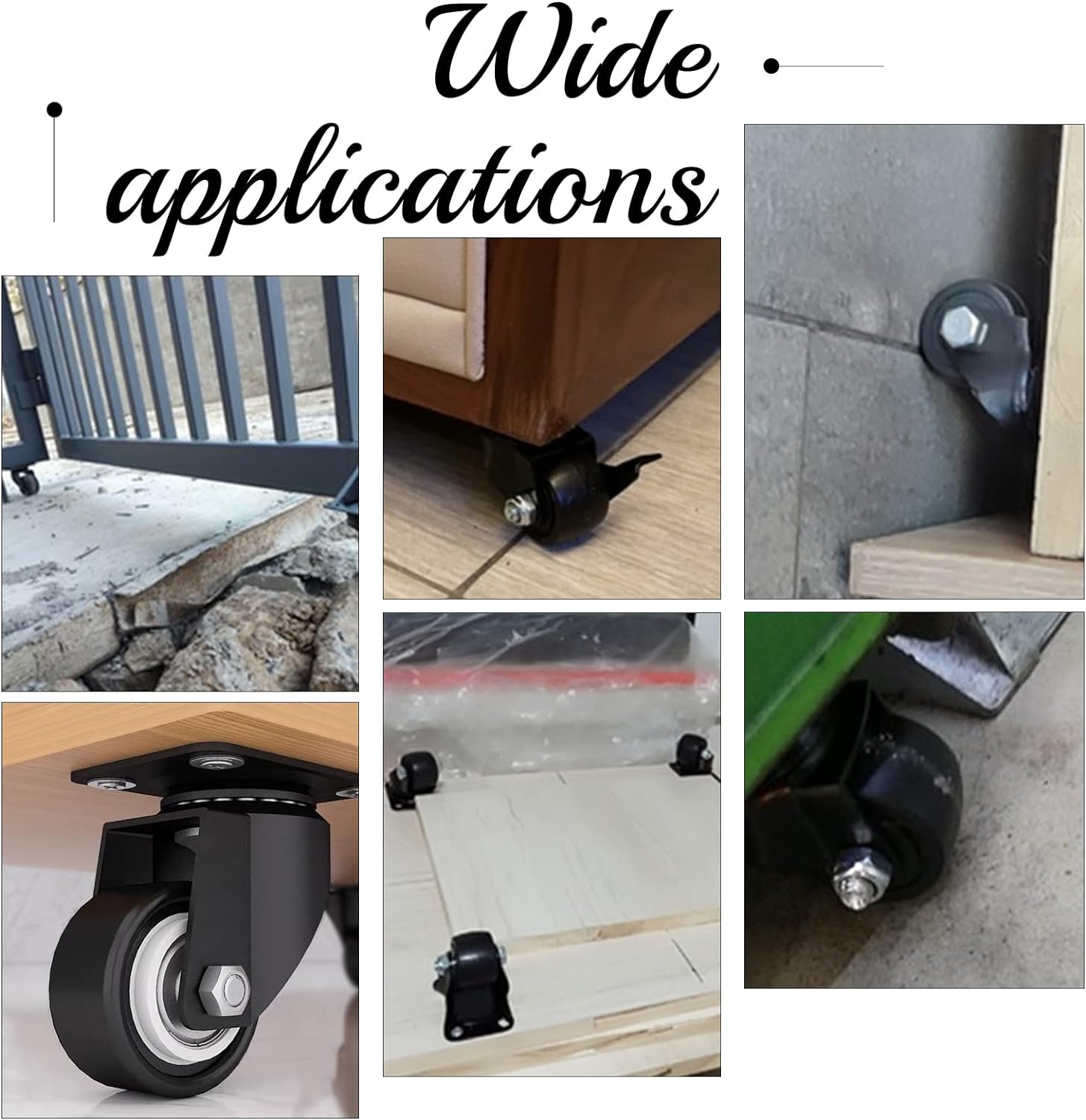 4Sets 1.6inch PU Fixed Caster Wheels Black Casters Set with 48Pcs Stainless Steel Screw Nut Sets Wheels for Furniture Workbench Office Swivel Chair