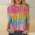 thumbnail image 2 of Htigea 3/4 Sleeve T-shirt for Women Trendy Tie-Dye Plus Size Blouse Summer Loose Fit Lightweight Tunics Tops Casual Outdoor Party Pullover, 2 of 5