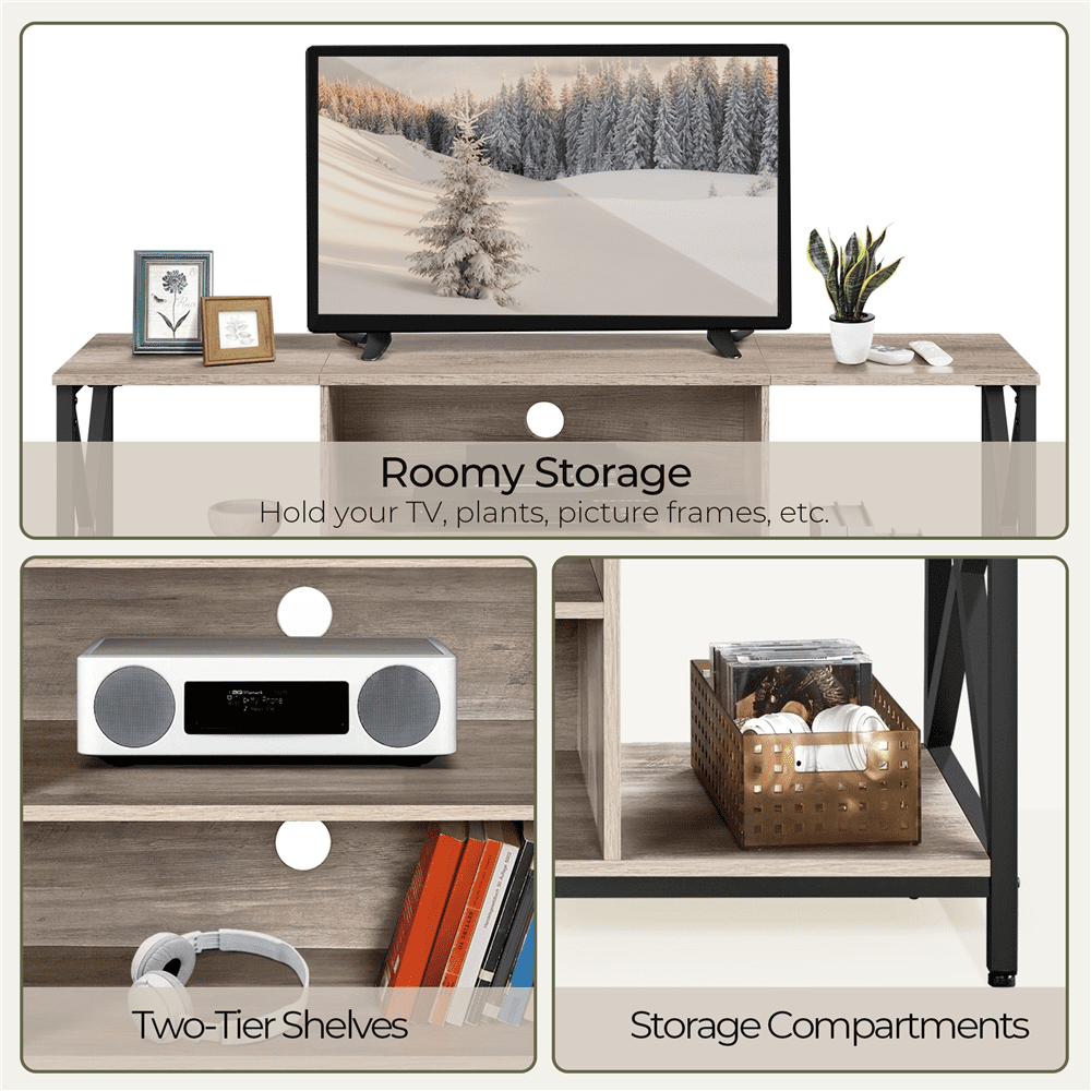 Alden Design 60-inch Industrial TV Stand with Storage, Distressed Gray