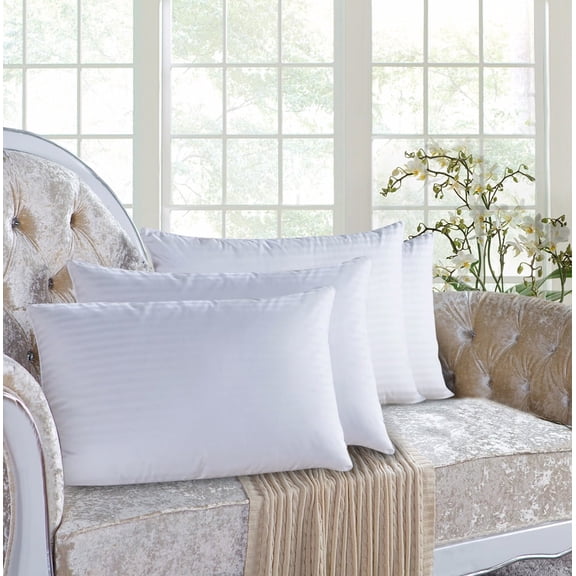 Home Sweet Home 4-Pack Hypoallergenic Down-Alternative Embossed Dobby Stripe Bed Pillow (Queen, White)