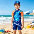 thumbnail image 4 of Tiijoy Boys’ Short Sleeve Half Zip Rash Guard One-Piece Swimsuit Swim Cap Bathing Suit, 4 of 8