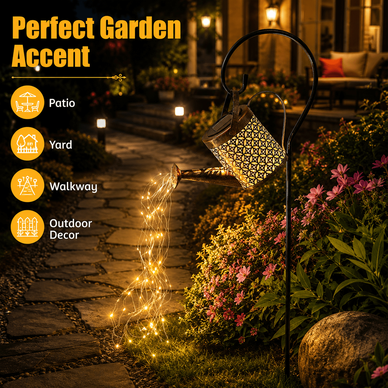 TiokMc Watering Can Light Led Solar 5 V Lanterns, Stainless Steel Warm White, Nickel Metal Hydride