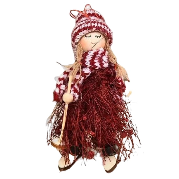 Bewildely Colgante colgante pequeño muñeco de Navidad de lana lindos juguetes de peluche ligero brillante adornos de árbol de Navidad Kits de decoración para fiestas Rojo/Niña