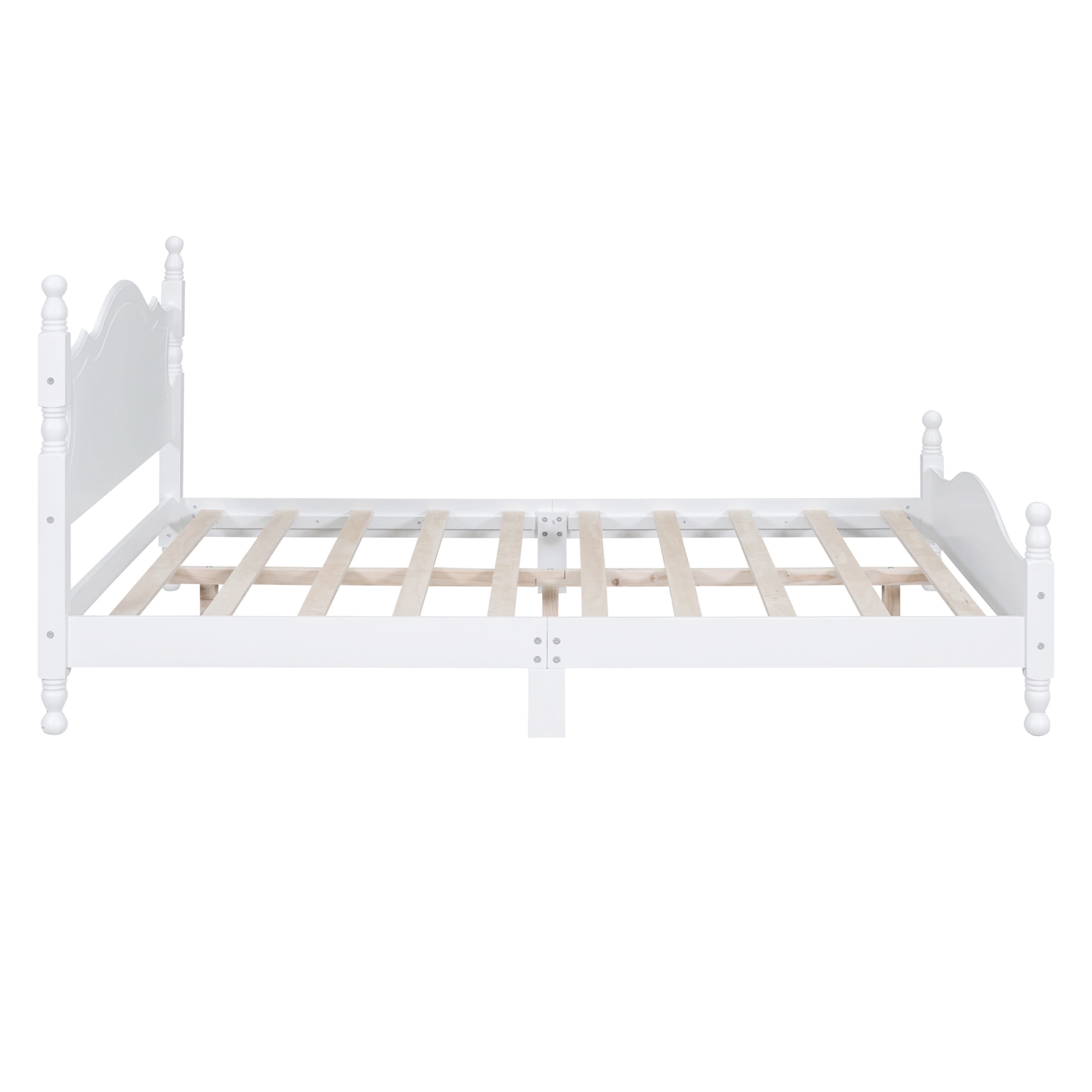 Noble House Queen Wood Platform Bed Frame with Headboard, Wooden Slat Support, White