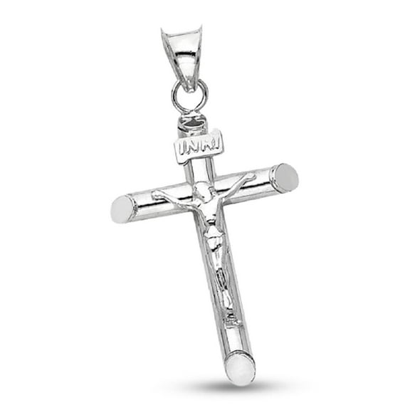 Solid 14k White Gold Jesus Cross Pendant Crucifix Religious Christian Charm Jewelry Genuine New 28 mm x 15 mm