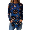 thumbnail image 2 of YVNAURA Fall Halloween Sweatshirts for Women Crewneck Long Sleeve Pullover Cute Pumpkin Bat Graphic Tops Oversized Loose Fit Vintage Spooky Season Shirts Holiday Party WearPink, 2 of 5