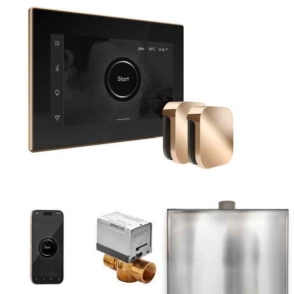 Mr Steam XButler Max Steam Shower Ctrl Pkg w/iSteamX Control and Steamhead in Black Polished Gold