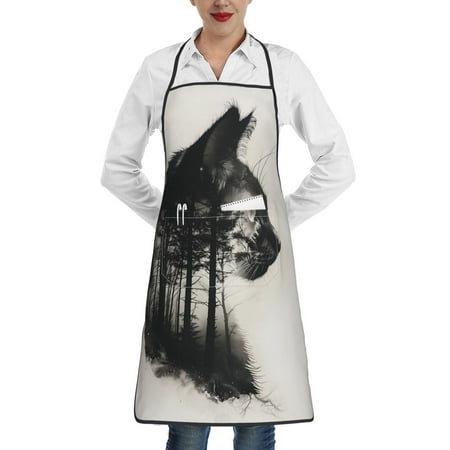 

Gaeub Double Exposure Cat Forest Kitchen Cooking Aprons Adjustable Bib Apron Waterdrop and Oil Resistant Kitchen Chef Apron for Women Men
