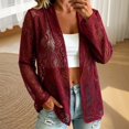 thumbnail image 2 of CYYOLLPF Womens Oversized Zip Hooded Knit Sweater Hollow Out Mesh Sheer Crochet Long Sleeve Cardigan with Side Pockets Breathable Lightweight Boho Beach Vacation Cover Up Outwear Red XL, 2 of 4